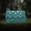 S Emerald Zigzag Beaded Clutch