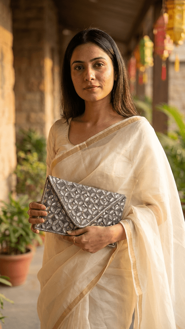 1 (5) Midnight Lattice Beaded Envelope Clutch