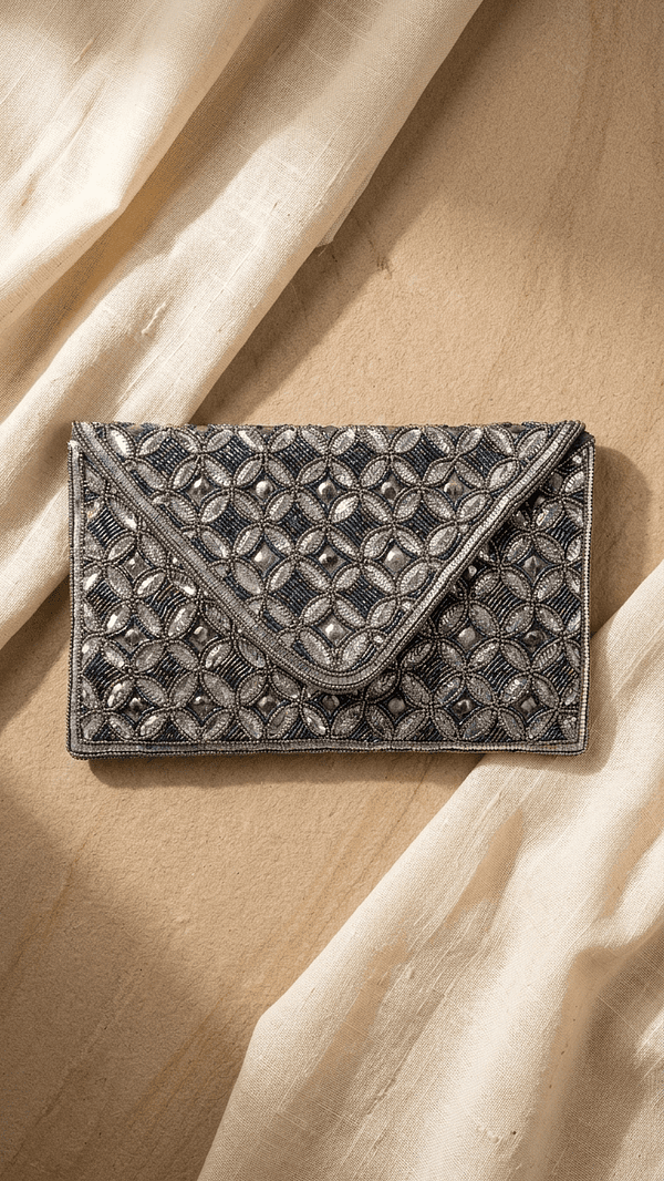 1 (7) Midnight Lattice Beaded Envelope Clutch