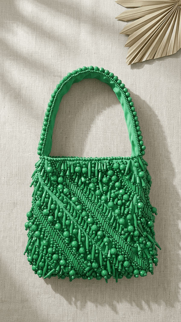 111 (3) Emerald Dew Beaded Shoulder Potli