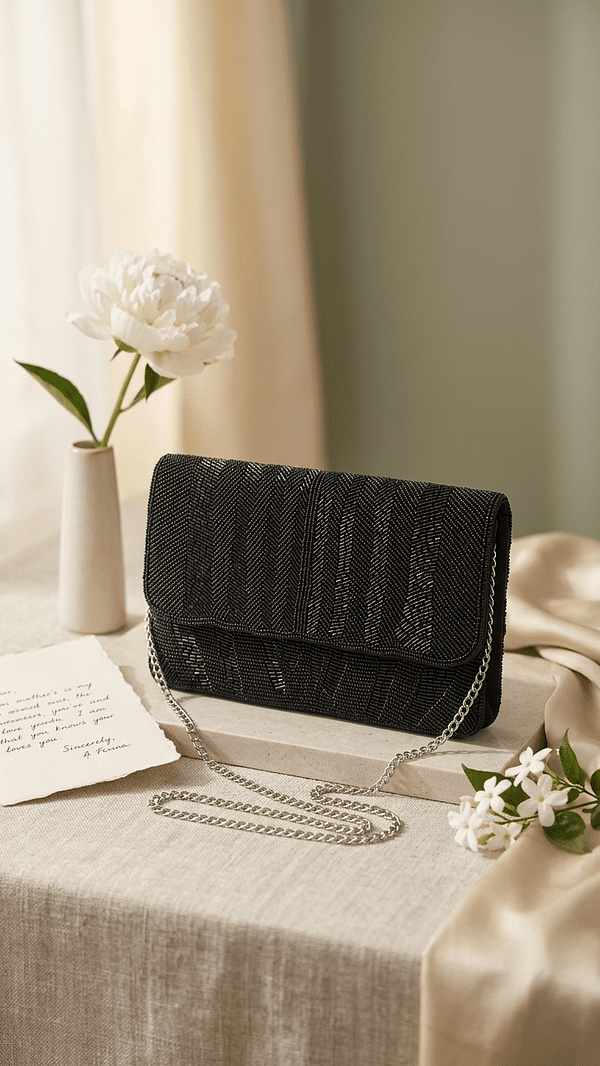 2 (1) Midnight Chevron Beaded Clutch Sling