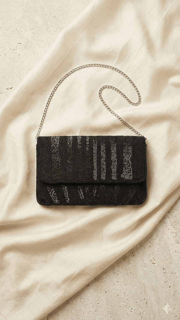 2 (2) Midnight Chevron Beaded Clutch Sling