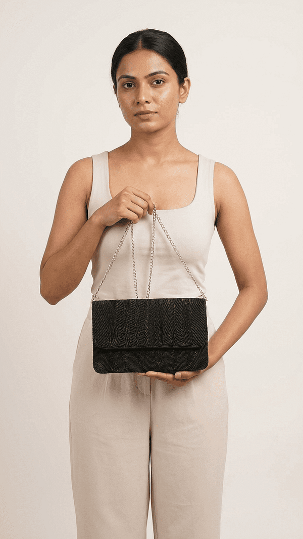 2 (3) Midnight Chevron Beaded Clutch Sling