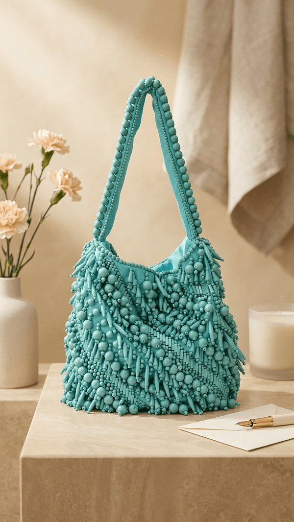3 (1) Aqua Bloom Beaded Shoulder Potli