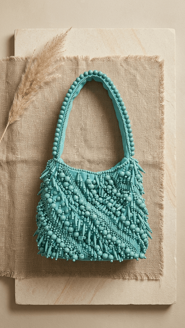 3 (2) Aqua Bloom Beaded Shoulder Potli