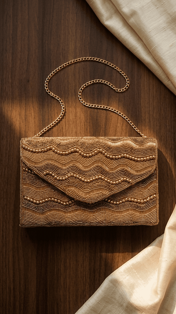 3 Golden Wave Beaded Clutch