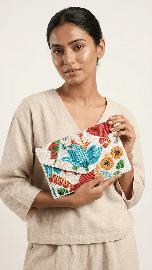 pomelli_photoshoot_image_9_16_0422 (1) Floral Beaded Envelope Clutch with Chain Strap