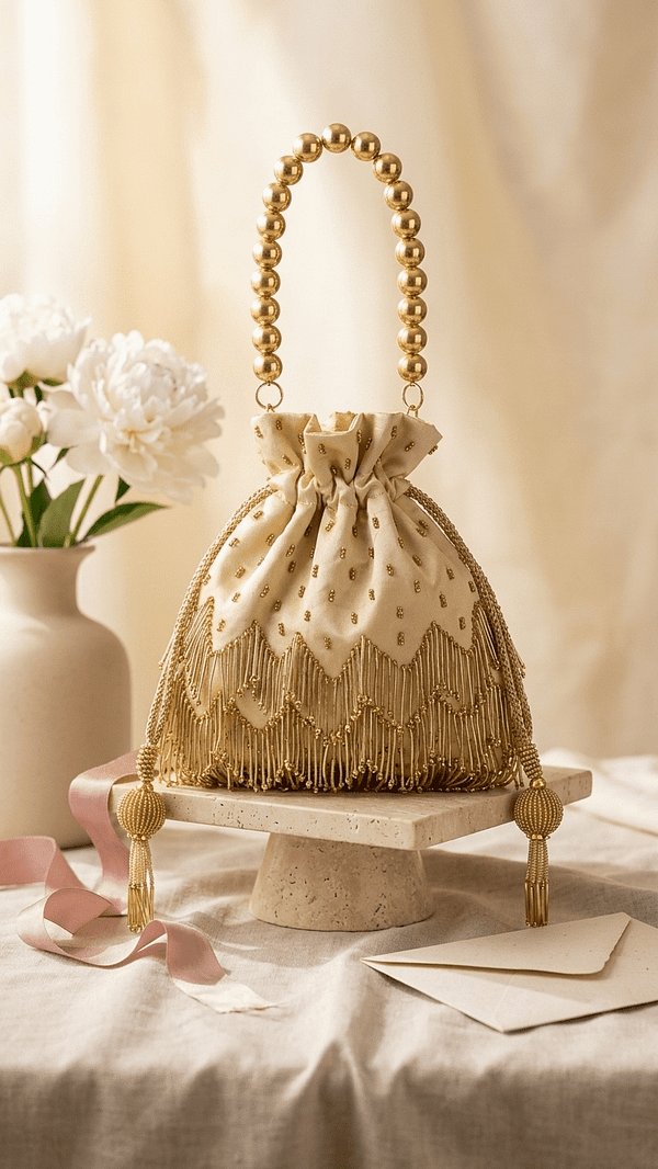 pomelli_photoshoot_image_9_16_0422 (6) - Copy - Copy Golden Pearl Handle Potli Bag