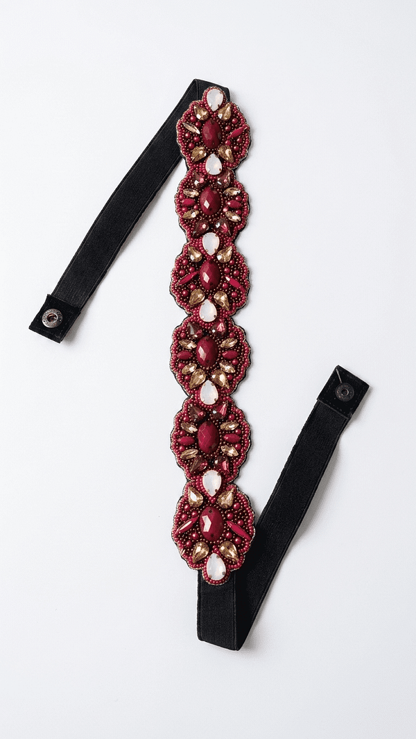 pomelli_photoshoot_image_9_16_0518 (33) Ruby Red Floral Embellished Stretch Waist Belt