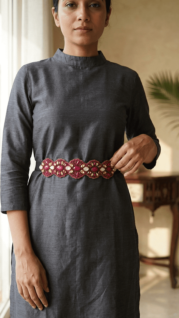pomelli_photoshoot_image_9_16_0521 (31) Ruby Red Floral Embellished Stretch Waist Belt