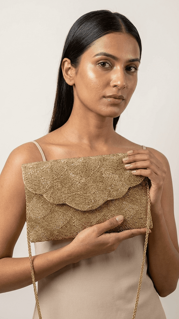 pomelli_photoshoot_image_9_16_0522 (1) Golden Scallop Beaded Clutch Bag