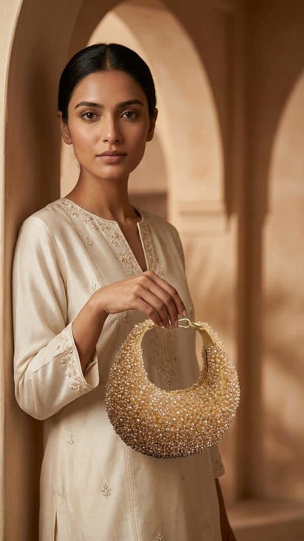 Champagne Pearl Crescent Clutch