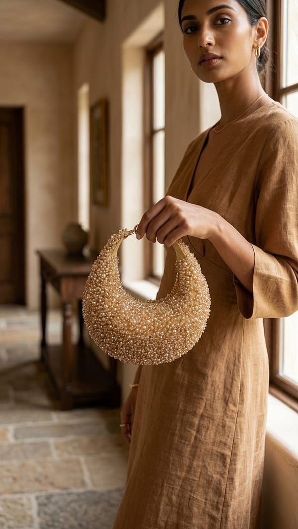 Champagne Pearl Crescent Clutch
