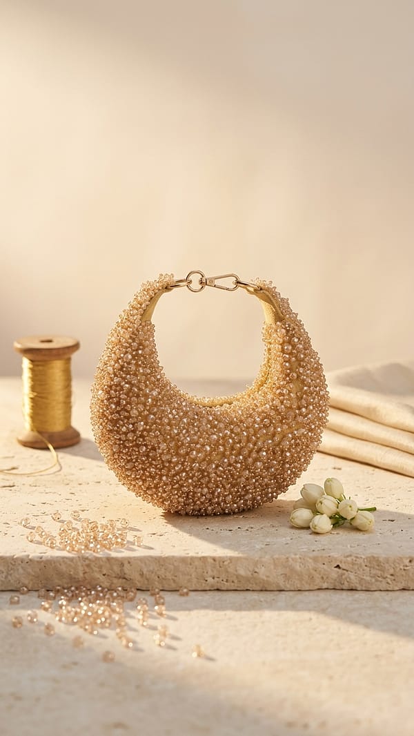 Champagne Pearl Crescent Clutch