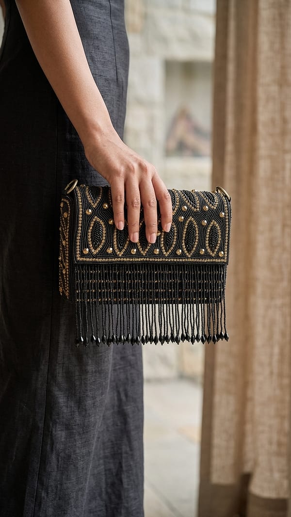 Midnight Glam Fringe Clutch