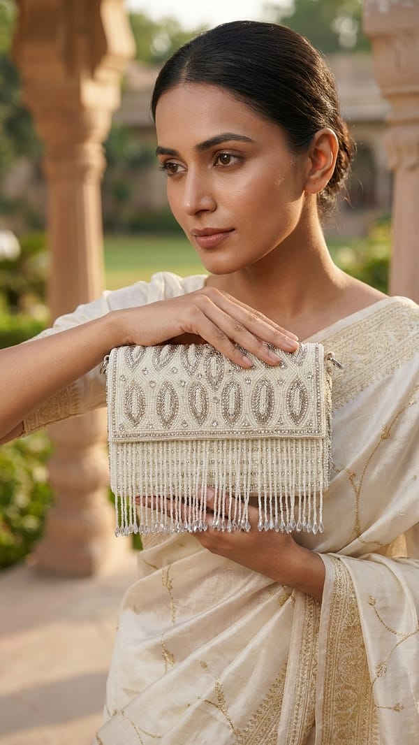 Ivory Fringe Luxe Clutch