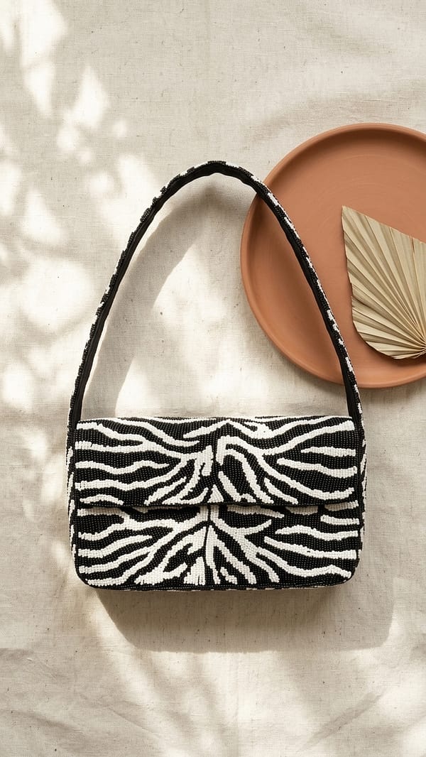 Zebra Luxe Beaded Shoulder Bag