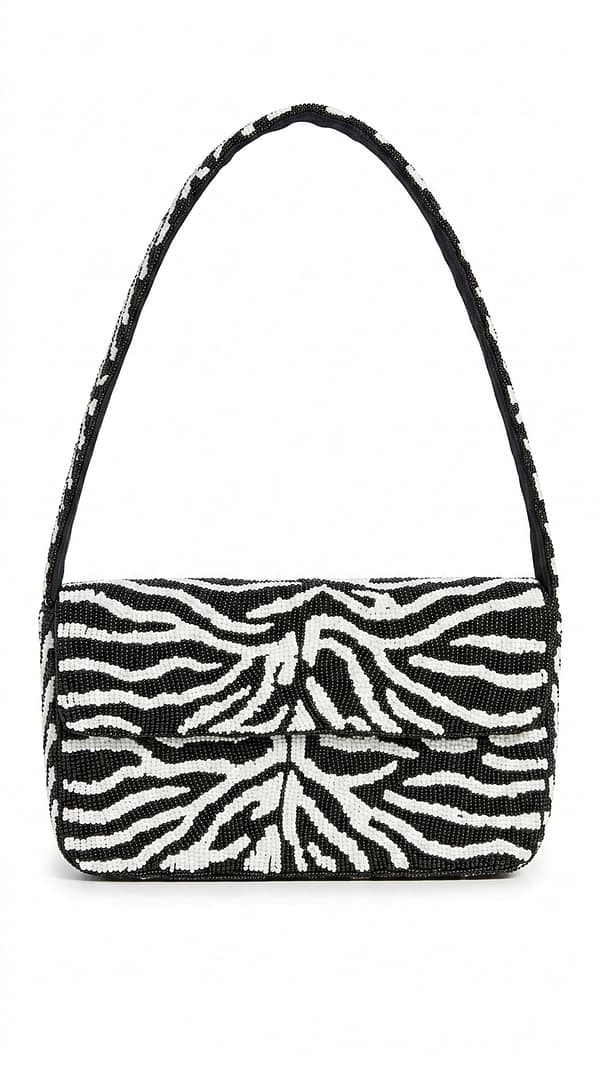 Zebra Luxe Beaded Shoulder Bag