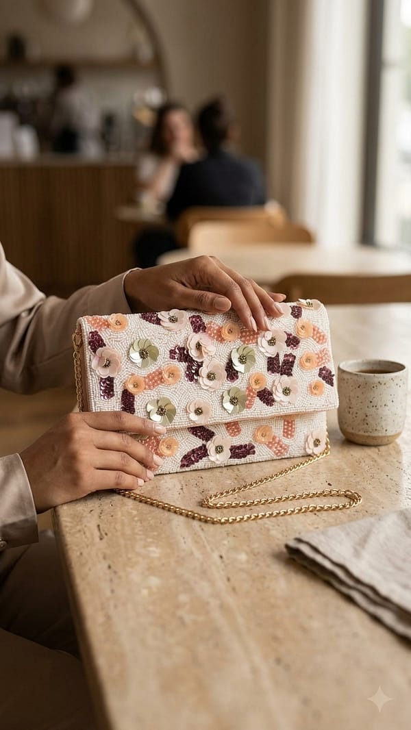 Blush Blossom Beaded Clutch Bag