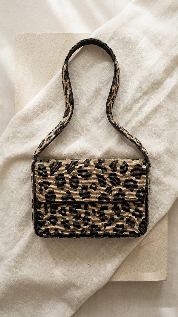 Leopard Luxe Beaded Shoulder Bag