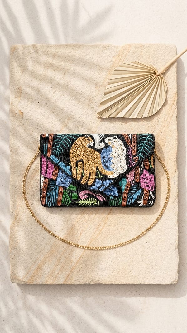 Safari Majesty Beaded Clutch Bag