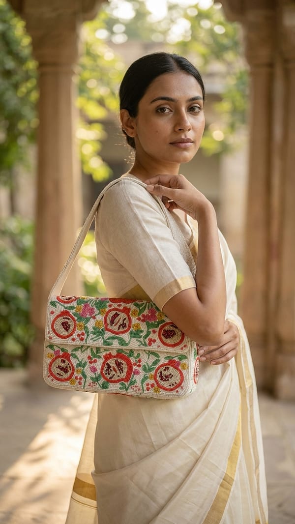 Pomegranate Bloom Beaded Shoulder Bag