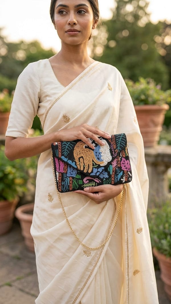 Safari Majesty Beaded Clutch Bag