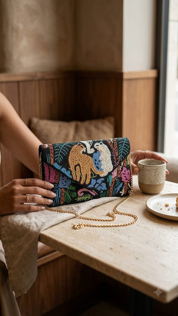 Safari Majesty Beaded Clutch Bag