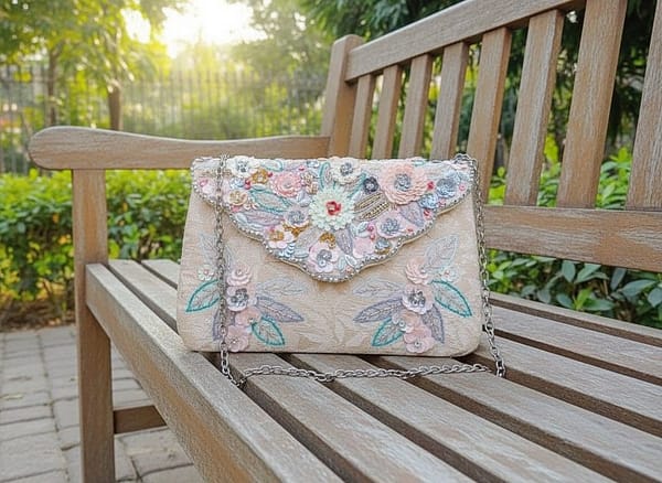 1446b6d0-bdf3-423a-8766-4a3b40d04b32 Pastel Garden Handcrafted Floral Embroidered Clutch