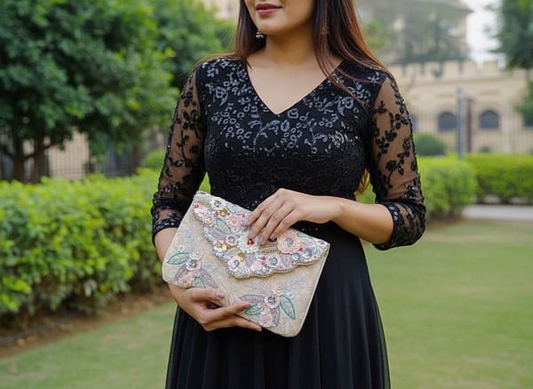 923436fc-2de0-418d-9c9f-22d236bc7b14 Pastel Garden Handcrafted Floral Embroidered Clutch