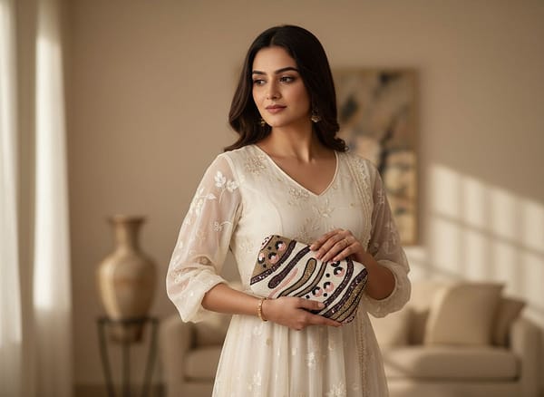 Untitled Blush Marble Beaded Clutch