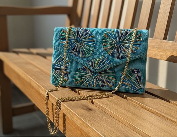Blue Sunray Luxe Beaded Clutch