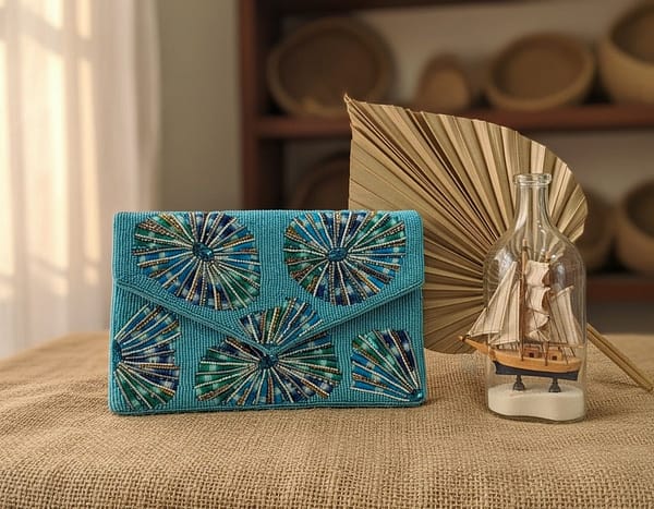 Blue Sunray Luxe Beaded Clutch