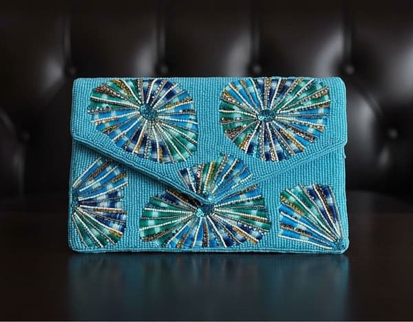 Blue Sunray Luxe Beaded Clutch