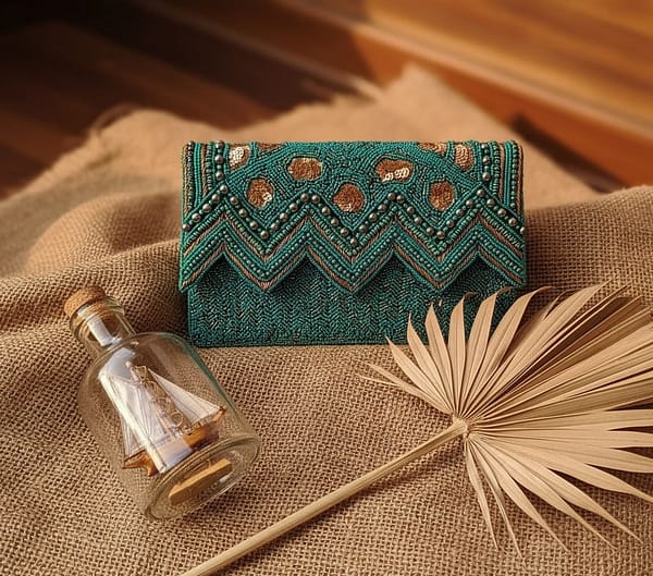 45 Emerald Zigzag Beaded Clutch