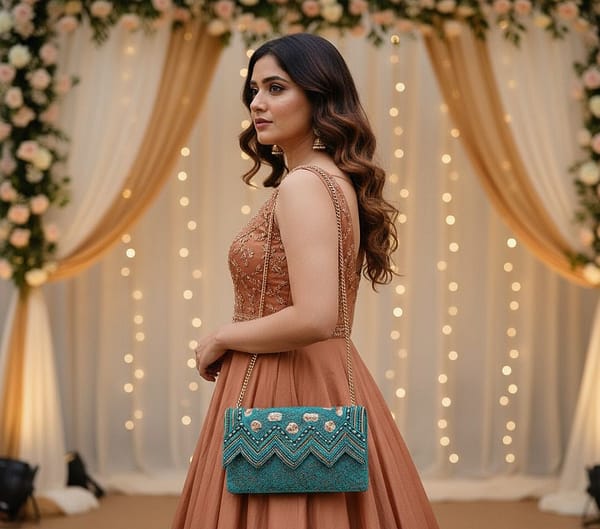 Untitled Emerald Zigzag Beaded Clutch