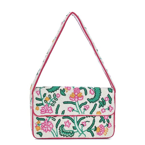 Elegant Hand-Beaded Floral Shoulder Bag