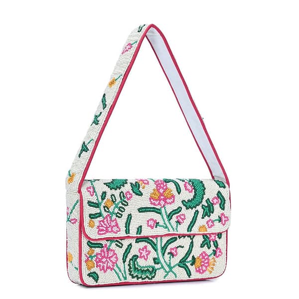 Elegant Hand-Beaded Floral Shoulder Bag