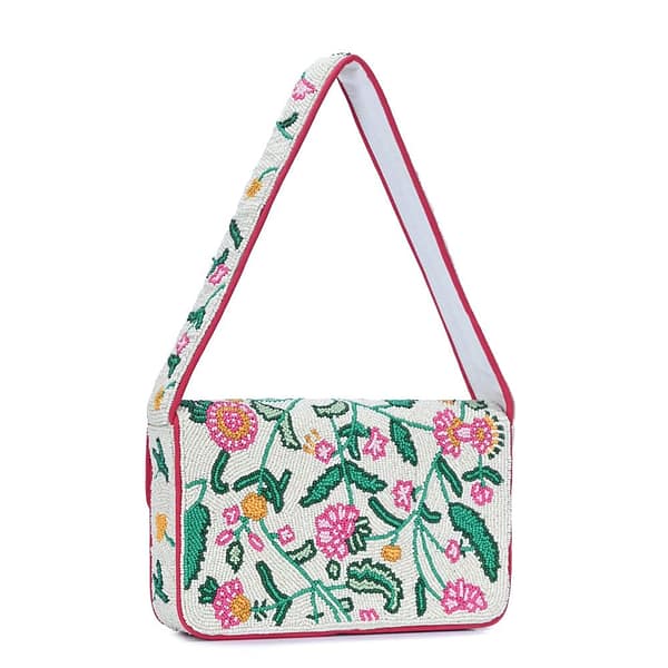 Elegant Hand-Beaded Floral Shoulder Bag