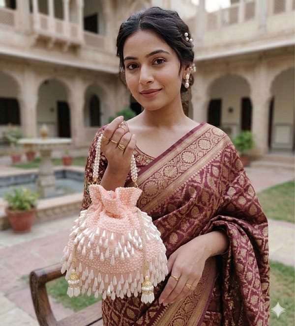 Untitled Blush Pearl Embellished Potli Bag