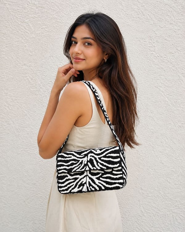 Zebra Luxe Beaded Shoulder Bag