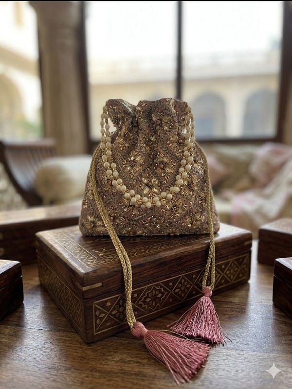 TT Embellished Pearl Drawstring Potli Bag