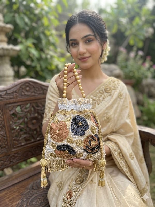 UntitledR Floral Pearl Embroidered Potli Bag