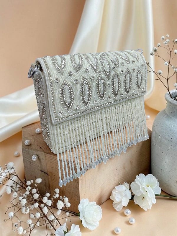 Pearl Cascade Fringe Clutch