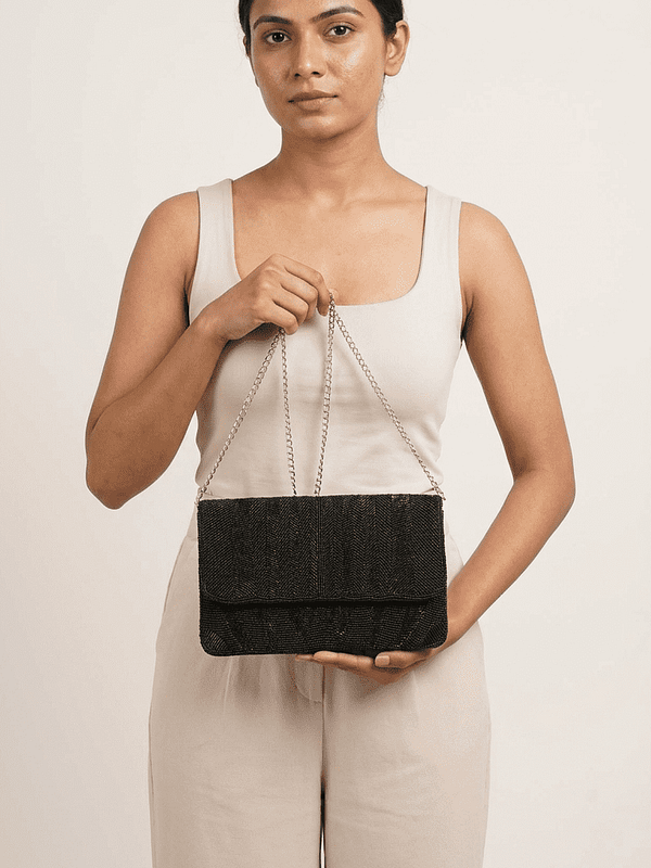 Midnight Chevron Beaded Clutch Sling