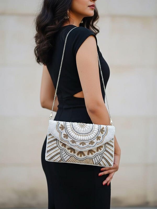 Beaded Boho Envelope Clutch Bag