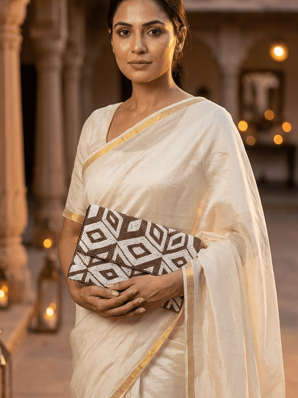 Desert Geometric Beaded Clutch