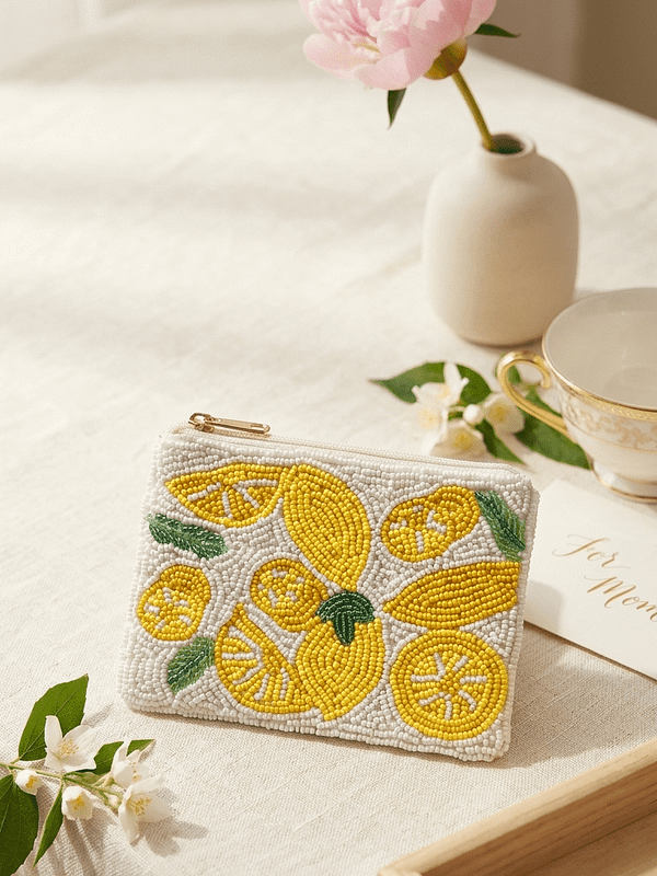 Lemon Beaded Zip  Coin Purse