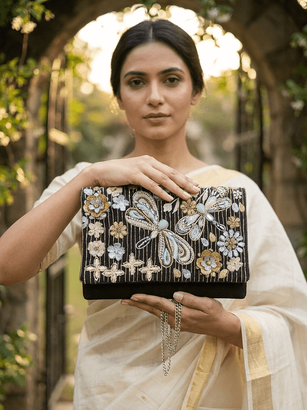 Midnight Dragonfly Bloom Clutch