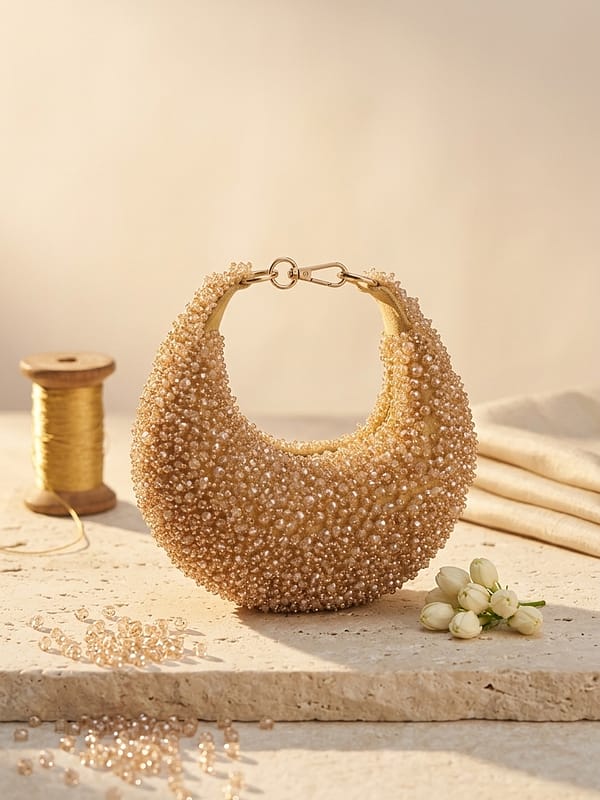 Champagne Pearl Crescent Clutch